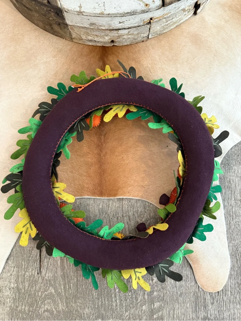 Pumpkin Felt Fall Halloween Wreath - Orange & Green